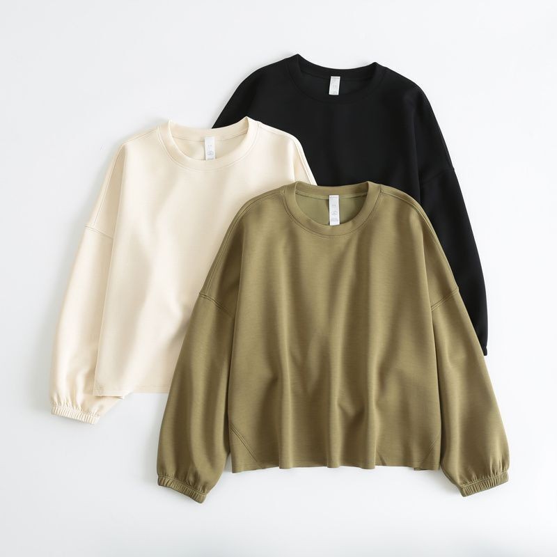 Casual Crewneck Women Sweatshirts Cropped Loose Fit Long Sleeve Workout Tops New