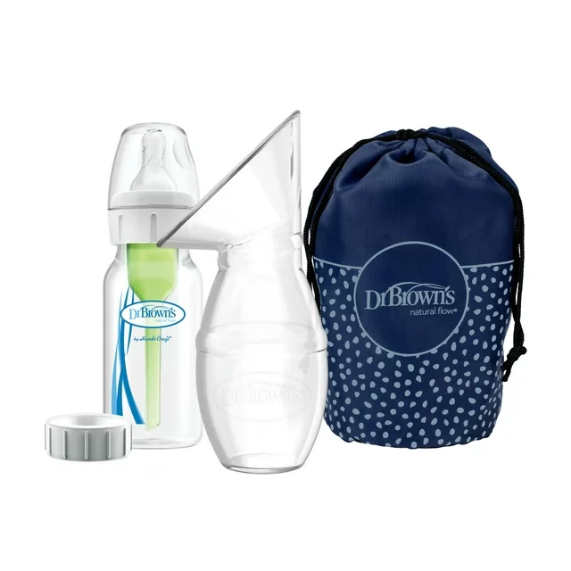 Dr. Brown's Silicone Breast Pump, Breast Milk Catcher with Options+ Anti-Colic Baby Bottle & Travel Bag